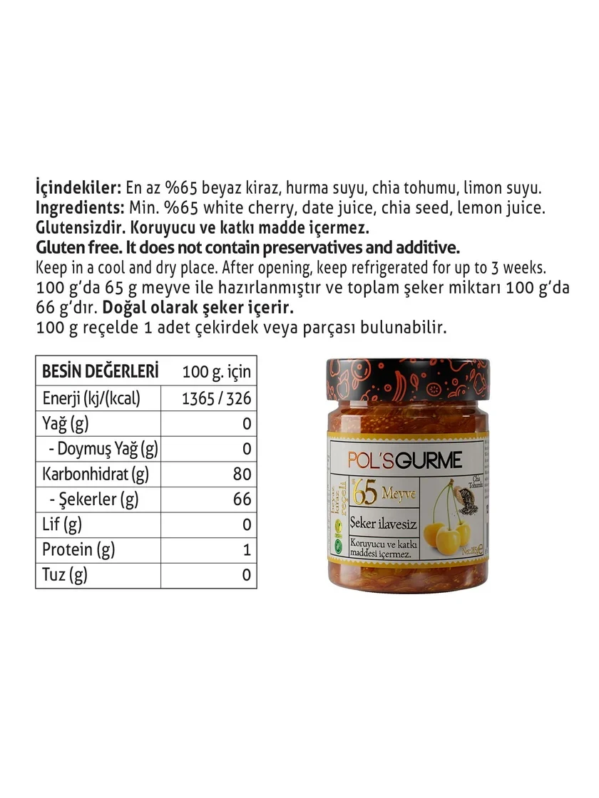 Beyaz Kiraz Reçeli 285 gr. (%65 Meyve Oranlı) görseli